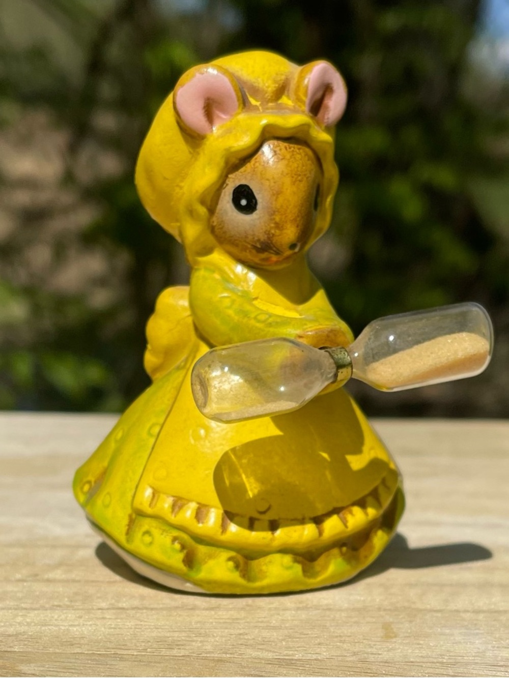 Vintage House of Josef Yellow Ceramic Mouse Holding Hourglass Sand Timer